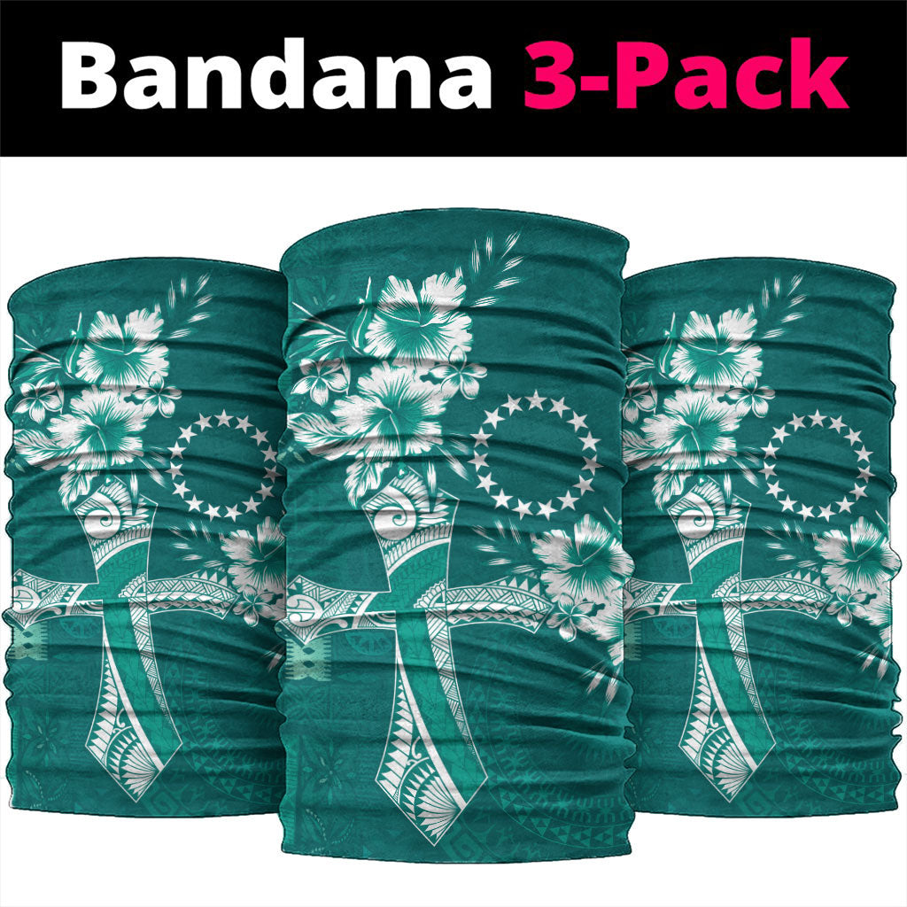 Kia Orana Cook Islands Tapa Floral With Cross Neck Gaiter Deep Teal LT7 package One Size: 25*50cm Deep Teal - Polynesian Pride
