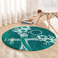 Kia Orana Cook Islands Tapa Floral With Cross Round Carpet Deep Teal LT7 - Polynesian Pride