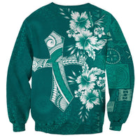 Kia Orana Cook Islands Tapa Floral With Cross Sweatshirt Deep Teal LT7 - Polynesian Pride