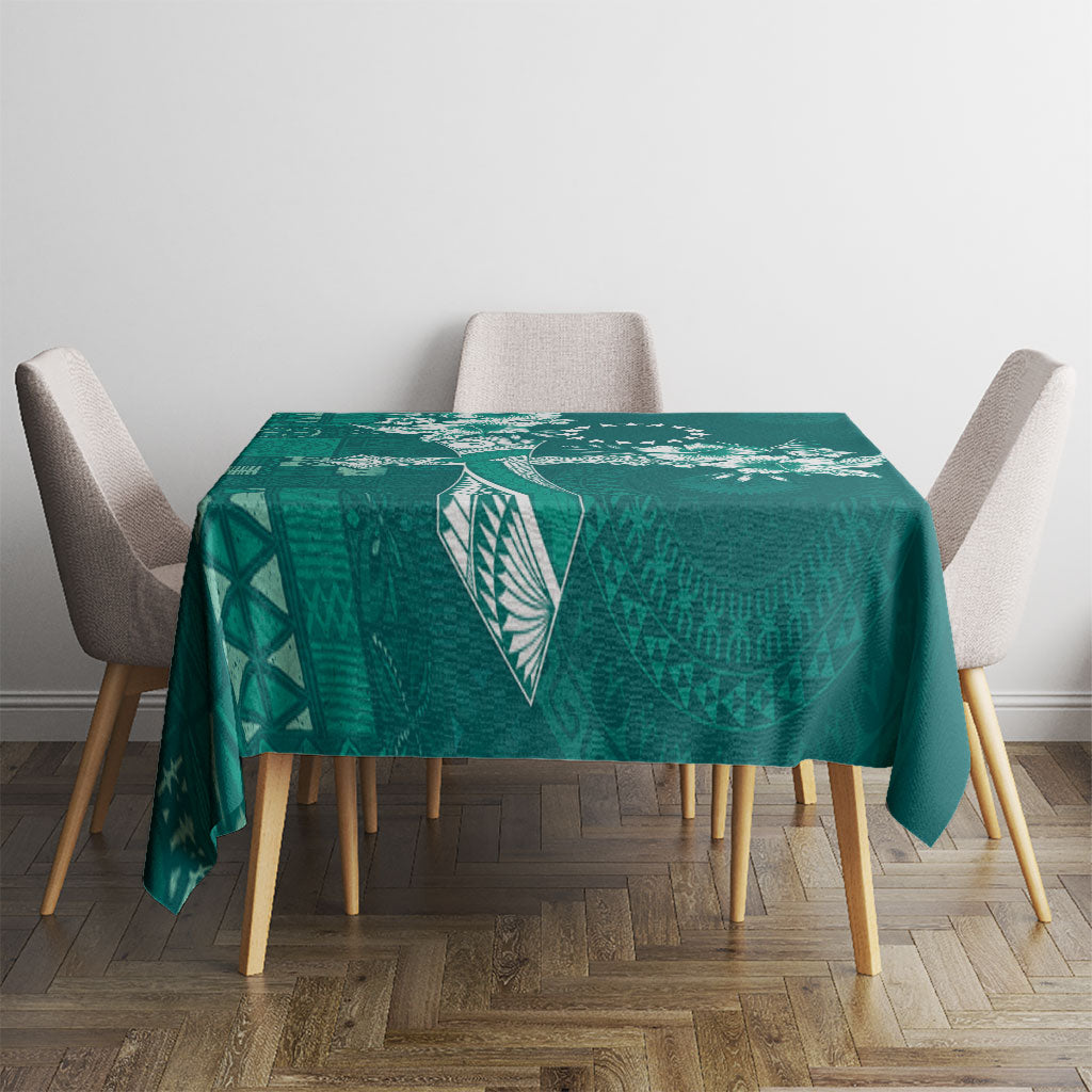 Kia Orana Cook Islands Tapa Floral With Cross Tablecloth Deep Teal LT7 - Polynesian Pride