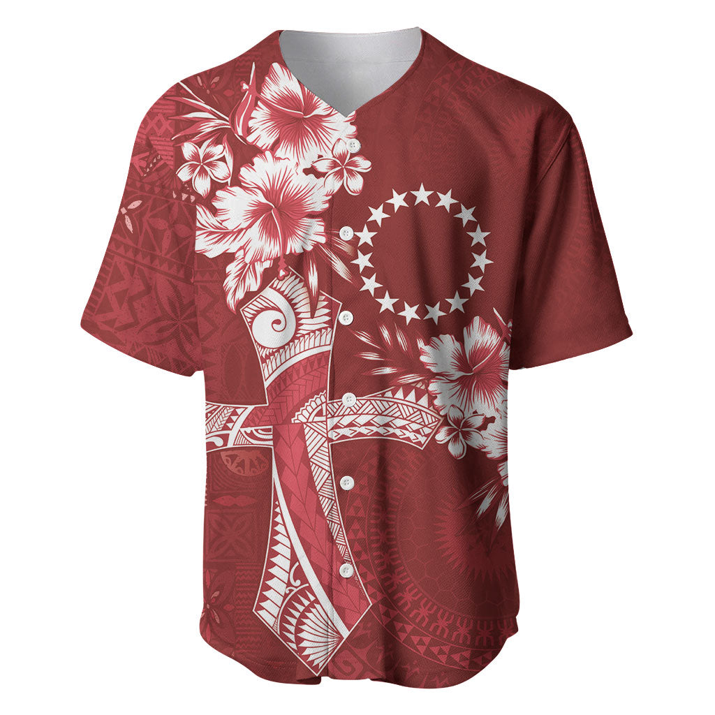 Kia Orana Cook Islands Tapa Floral With Cross Baseball Jersey Crimson Red