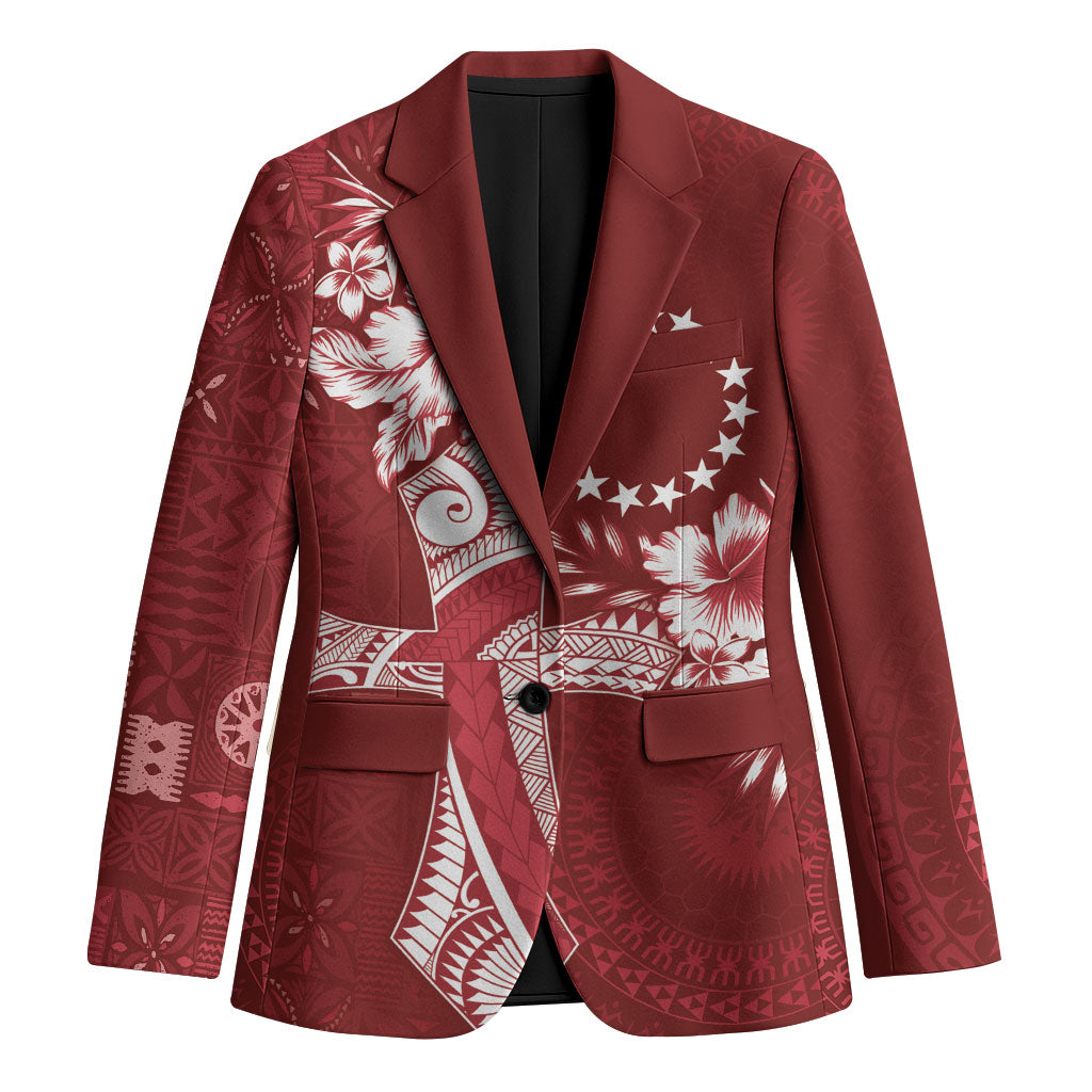 Kia Orana Cook Islands Tapa Floral With Cross Blazer Crimson Red LT7 Unisex Crimson Red - Polynesian Pride