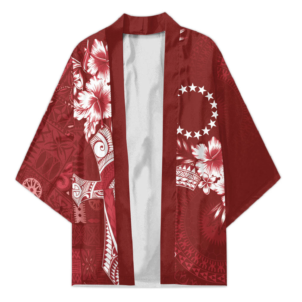 Kia Orana Cook Islands Tapa Floral With Cross Kimono Crimson Red