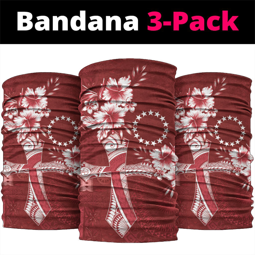 Kia Orana Cook Islands Tapa Floral With Cross Neck Gaiter Crimson Red LT7 package One Size: 25*50cm Crimson Red - Polynesian Pride