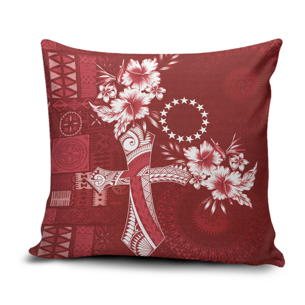 Kia Orana Cook Islands Tapa Floral With Cross Pillow Cover Crimson Red