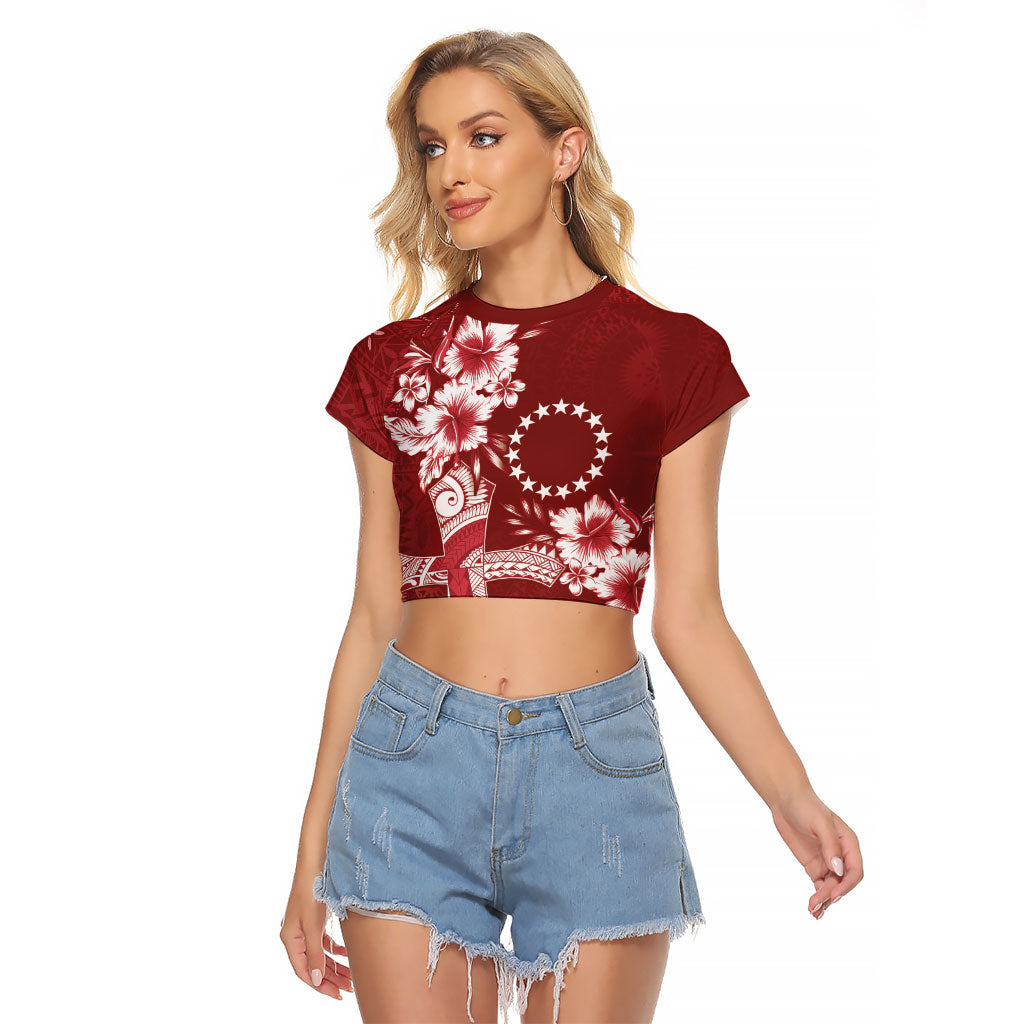 Kia Orana Cook Islands Tapa Floral With Cross Raglan Cropped T Shirt Crimson Red