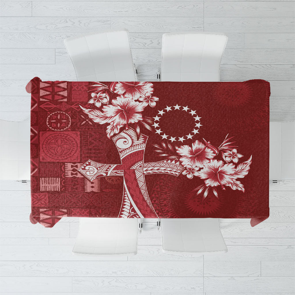 Kia Orana Cook Islands Tapa Floral With Cross Tablecloth Crimson Red