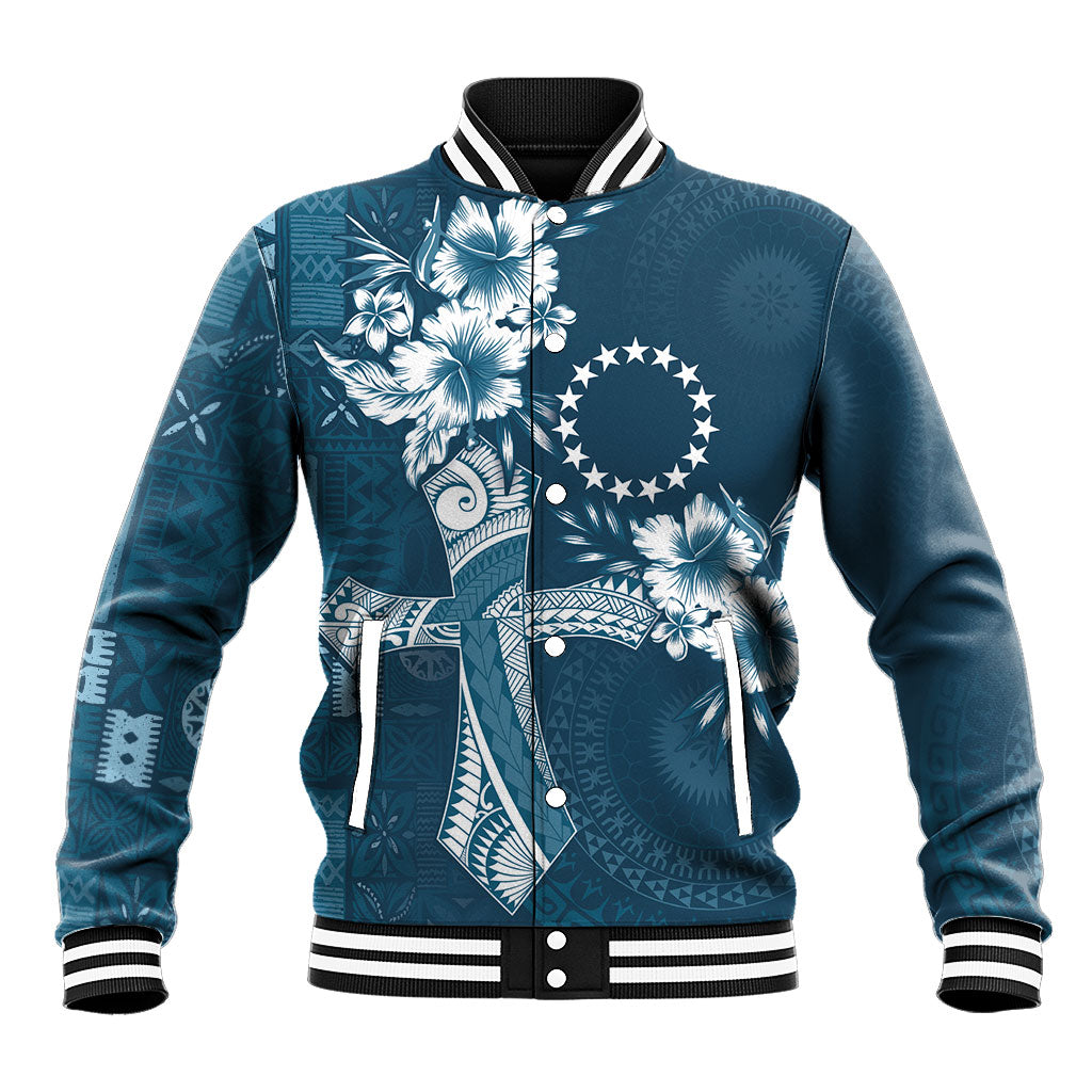 Kia Orana Cook Islands Tapa Floral With Cross Baseball Jacket Navy Blue LT7 Unisex Navy Blue - Polynesian Pride