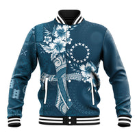 Kia Orana Cook Islands Tapa Floral With Cross Baseball Jacket Navy Blue LT7 Unisex Navy Blue - Polynesian Pride