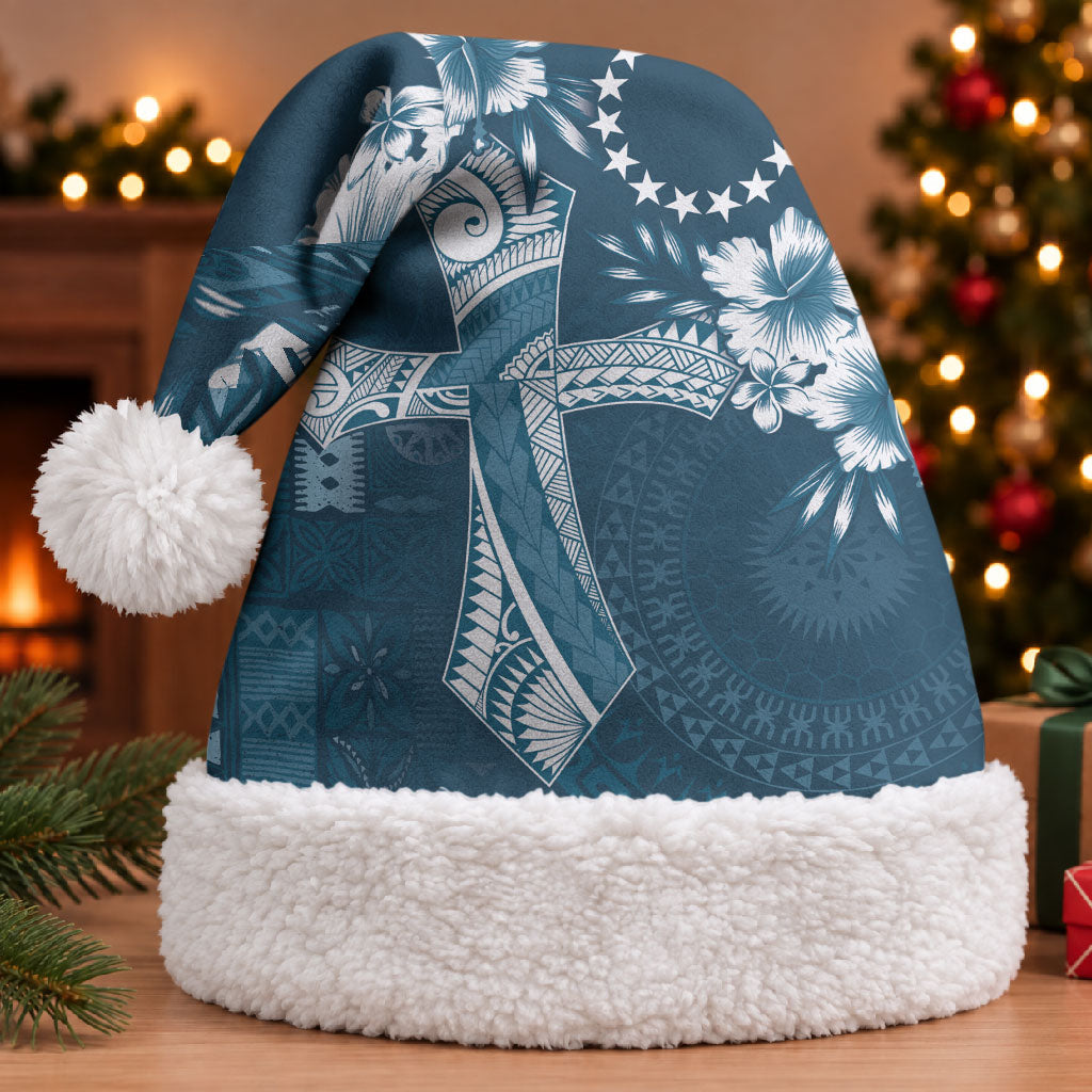 Kia Orana Cook Islands Tapa Floral With Cross Christmas Santa Hat Navy Blue