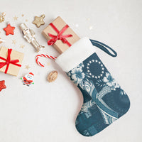 Kia Orana Cook Islands Tapa Floral With Cross Christmas Stocking Navy Blue LT7 - Polynesian Pride