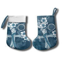 Kia Orana Cook Islands Tapa Floral With Cross Christmas Stocking Navy Blue LT7 - Polynesian Pride