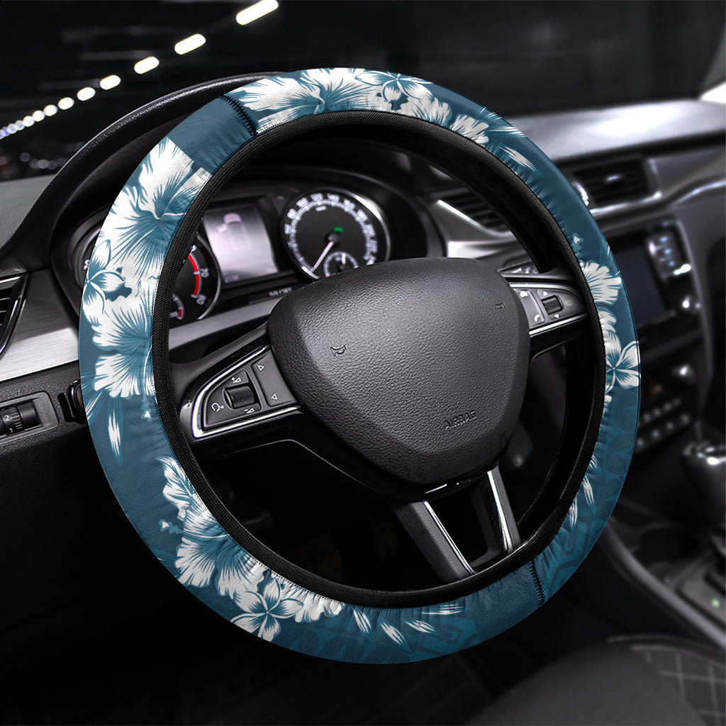 Kia Orana Cook Islands Tapa Floral With Cross Steering Wheel Cover Navy Blue