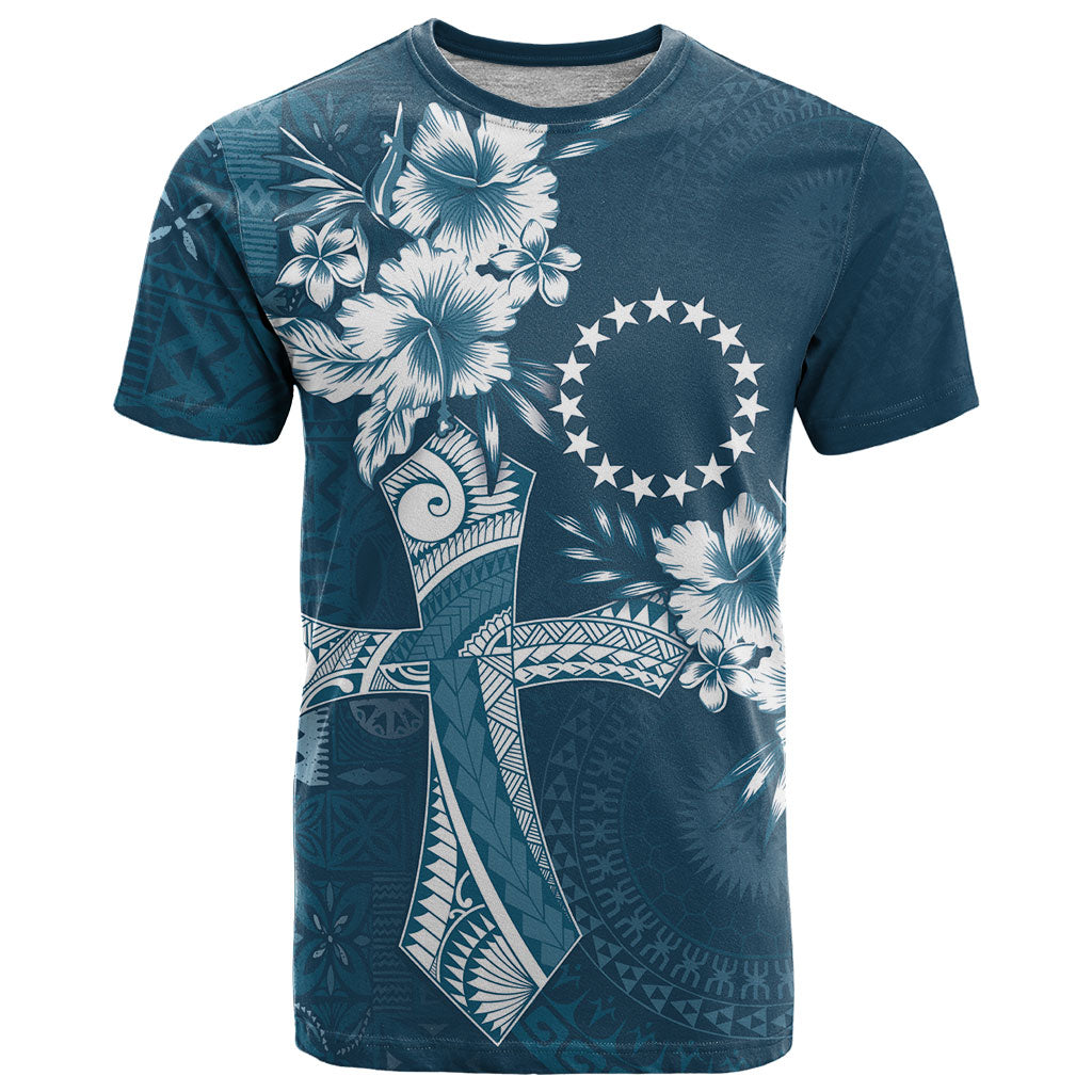Kia Orana Cook Islands Tapa Floral With Cross T Shirt Navy Blue
