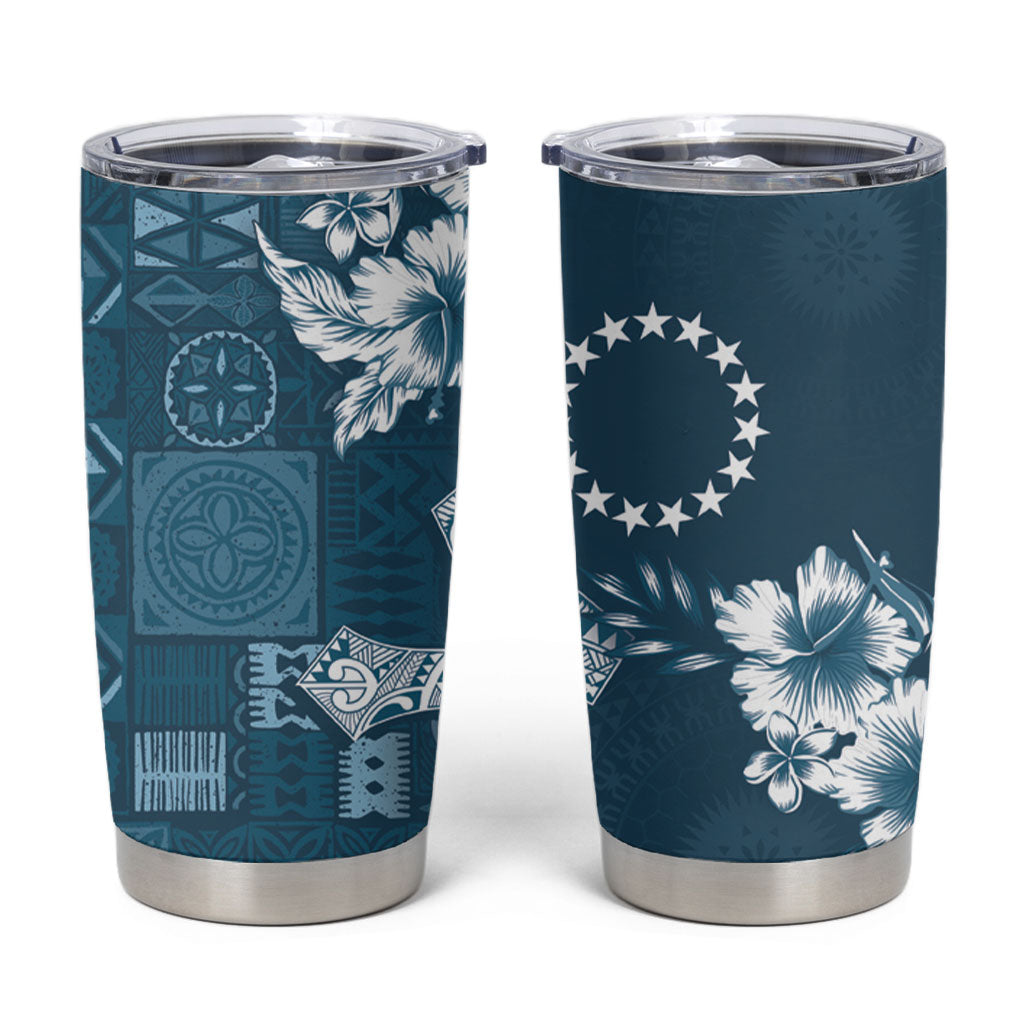 Kia Orana Cook Islands Tapa Floral With Cross Tumbler Cup Navy Blue