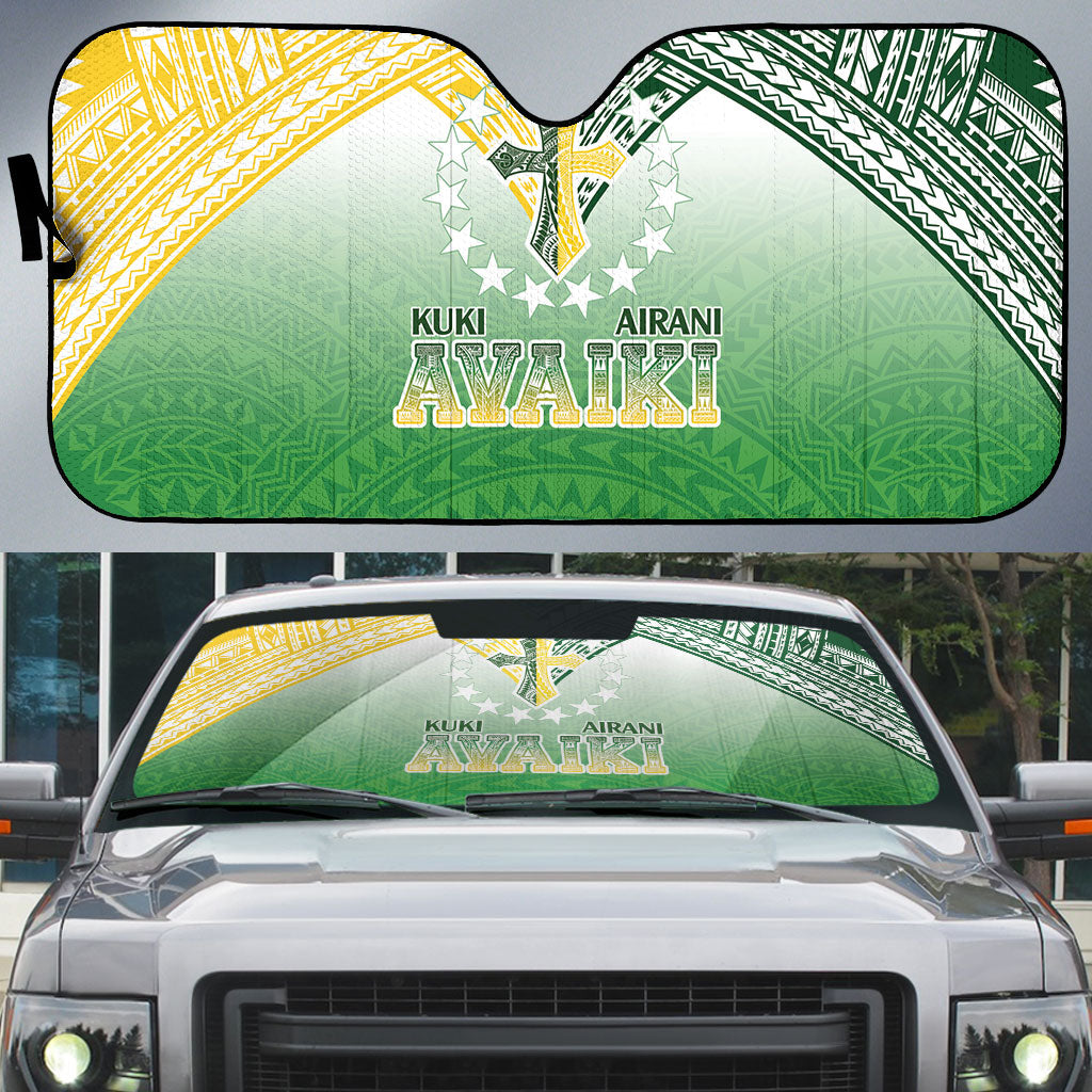 Cook Islands Rugby Medallion Of Stars Auto Sun Shade Kuki Airani Avaiki LT7 White Green - Polynesian Pride