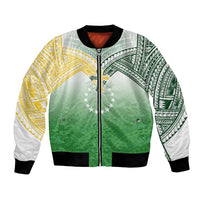 Cook Islands Rugby Medallion Of Stars Bomber Jacket Kuki Airani Avaiki LT7 Unisex White Green - Polynesian Pride