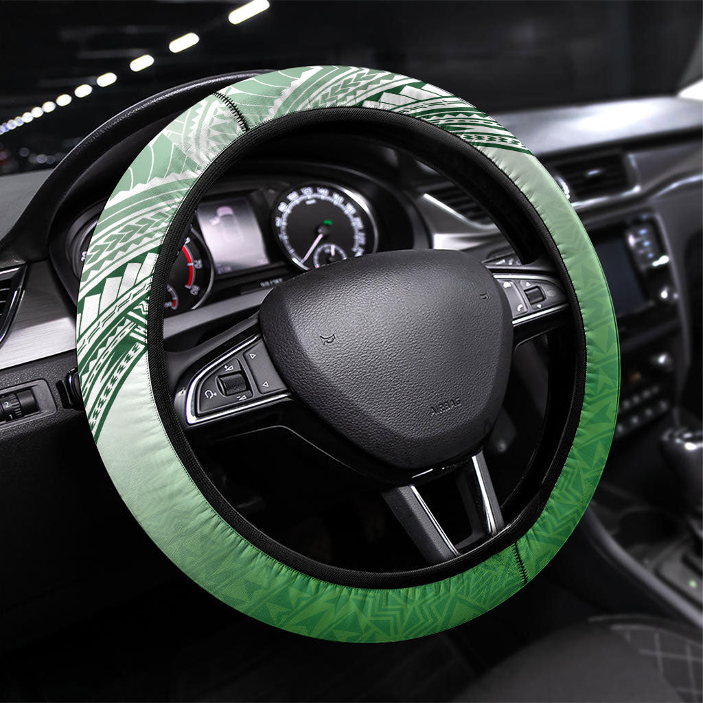 Cook Islands Rugby Medallion Of Stars Steering Wheel Cover Kuki Airani Avaiki LT7 Universal Fit White Green - Polynesian Pride
