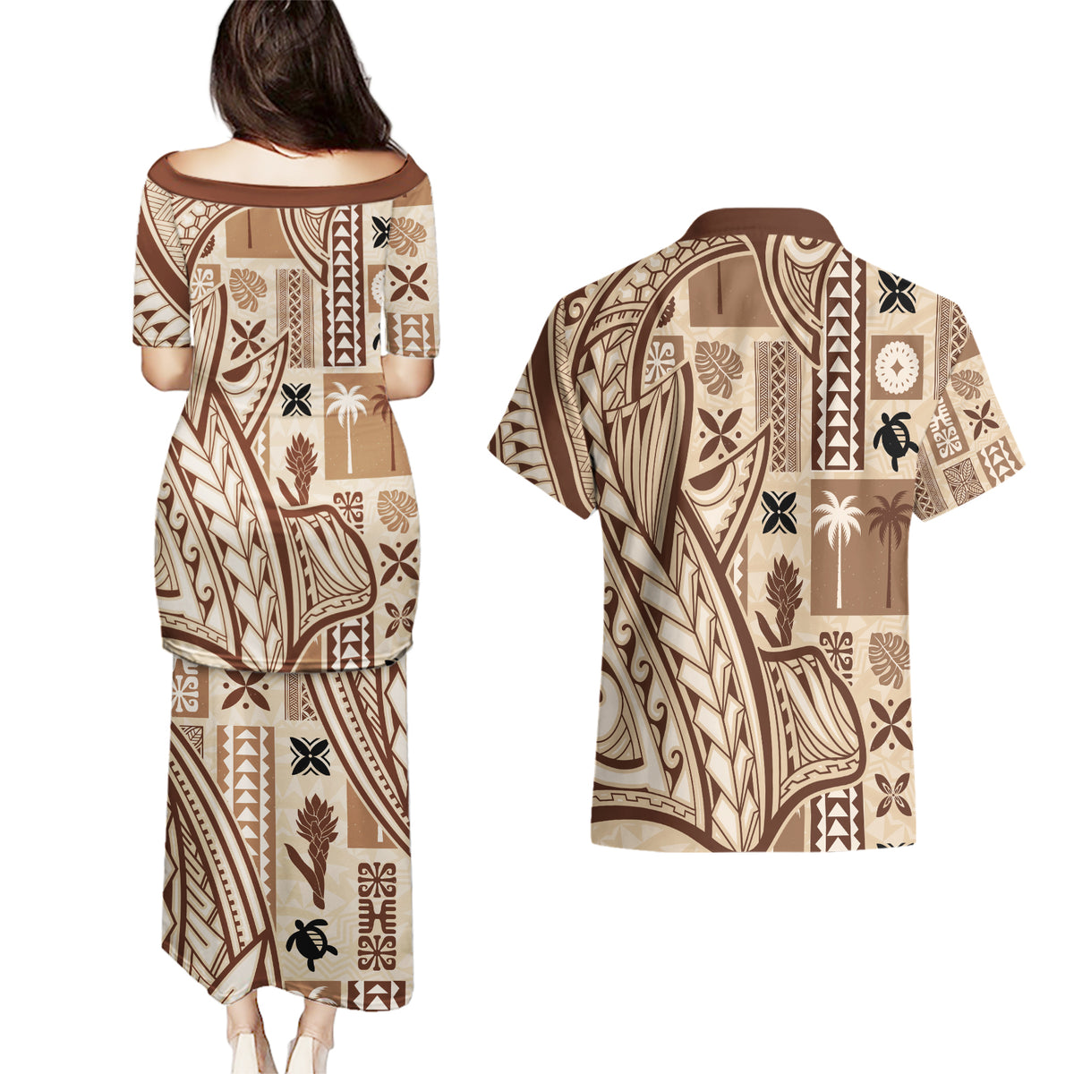 samoa-tapa-couples-matching-puletasi-dress-and-hawaiian-shirt-siapo-mix-tatau-patterns