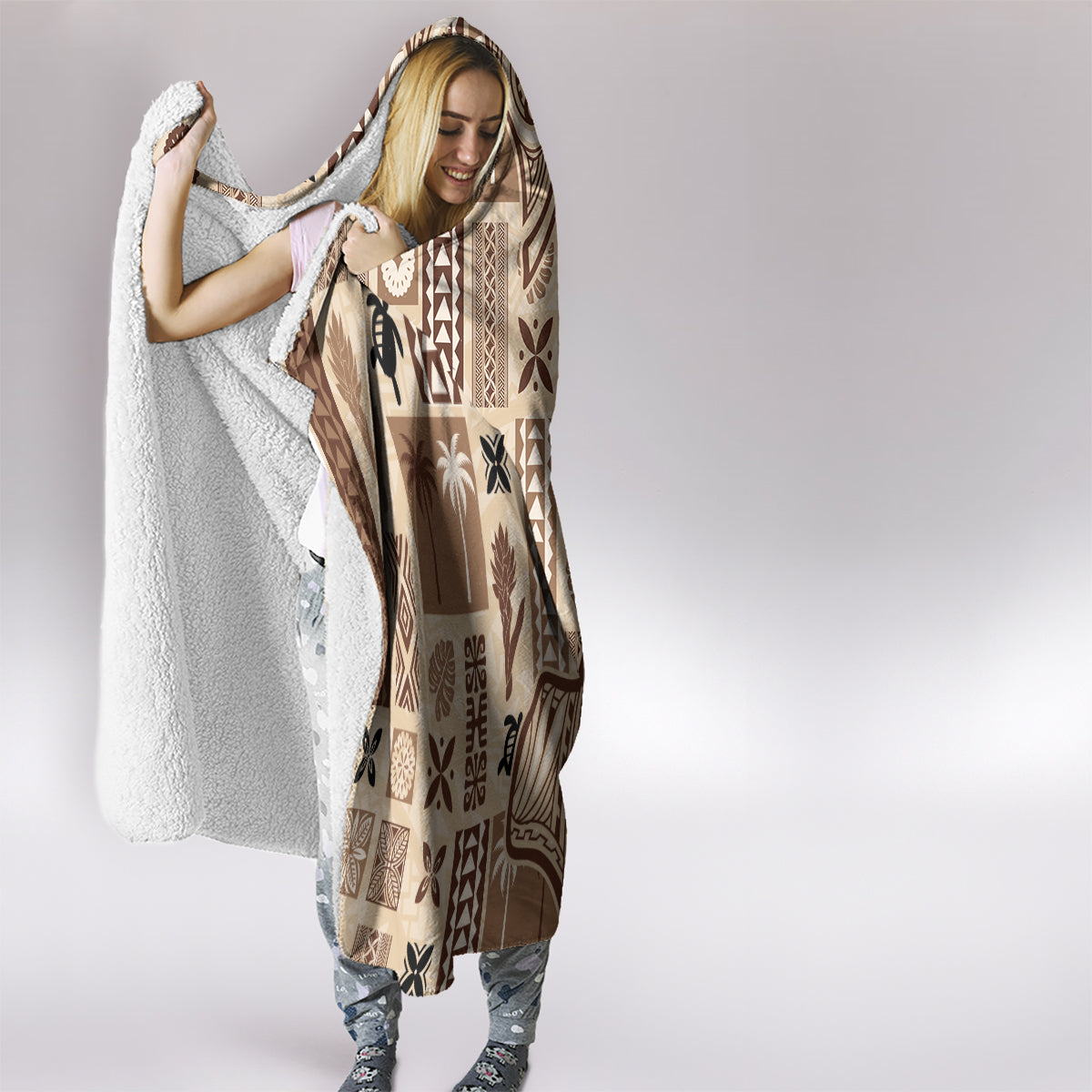 Samoa Tapa Hooded Blanket Siapo Mix Tatau Patterns LT7 - Polynesian Pride