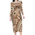 Samoa Tapa Long Sleeve Bodycon Dress Siapo Mix Tatau Patterns LT7 Long Dress Beige - Polynesian Pride