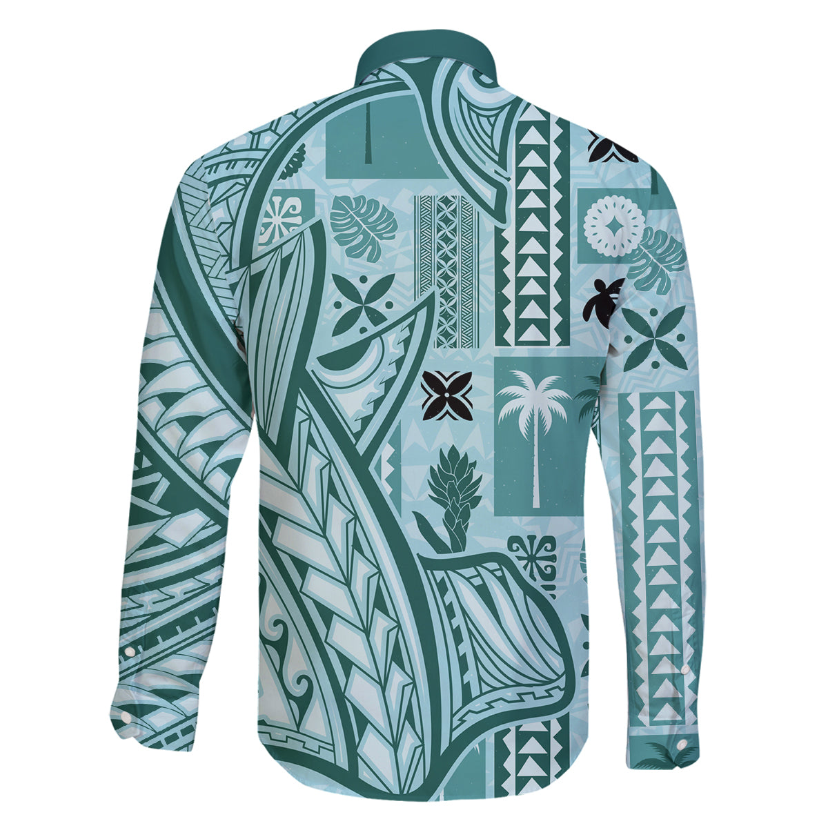 Samoa Tapa Family Matching Mermaid Dress and Hawaiian Shirt Siapo Mix Tatau Patterns - Teal LT7 - Polynesian Pride