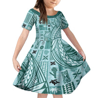 Samoa Tapa Family Matching Tank Maxi Dress and Hawaiian Shirt Siapo Mix Tatau Patterns - Teal LT7 Daughter's Dress Teal - Polynesian Pride