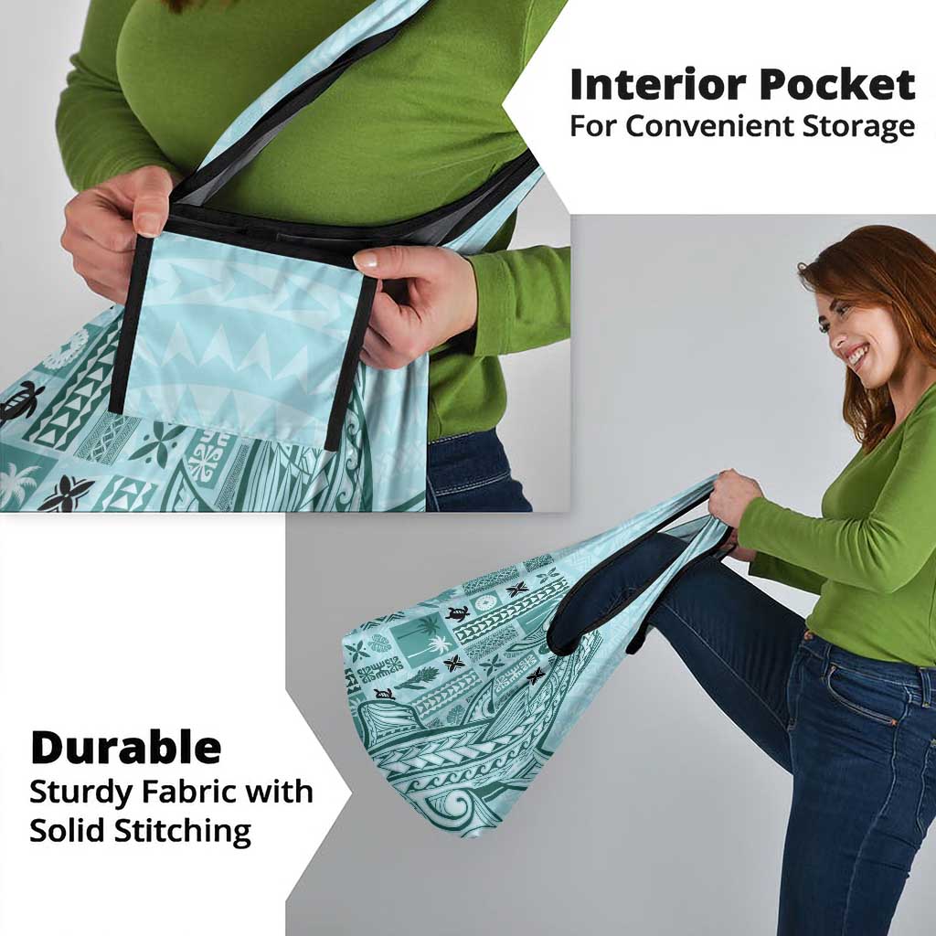 Samoa Tapa Grocery Bag Siapo Mix Tatau Patterns - Teal