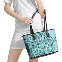 Samoa Tapa Leather Tote Bag Siapo Mix Tatau Patterns - Teal LT7 - Polynesian Pride