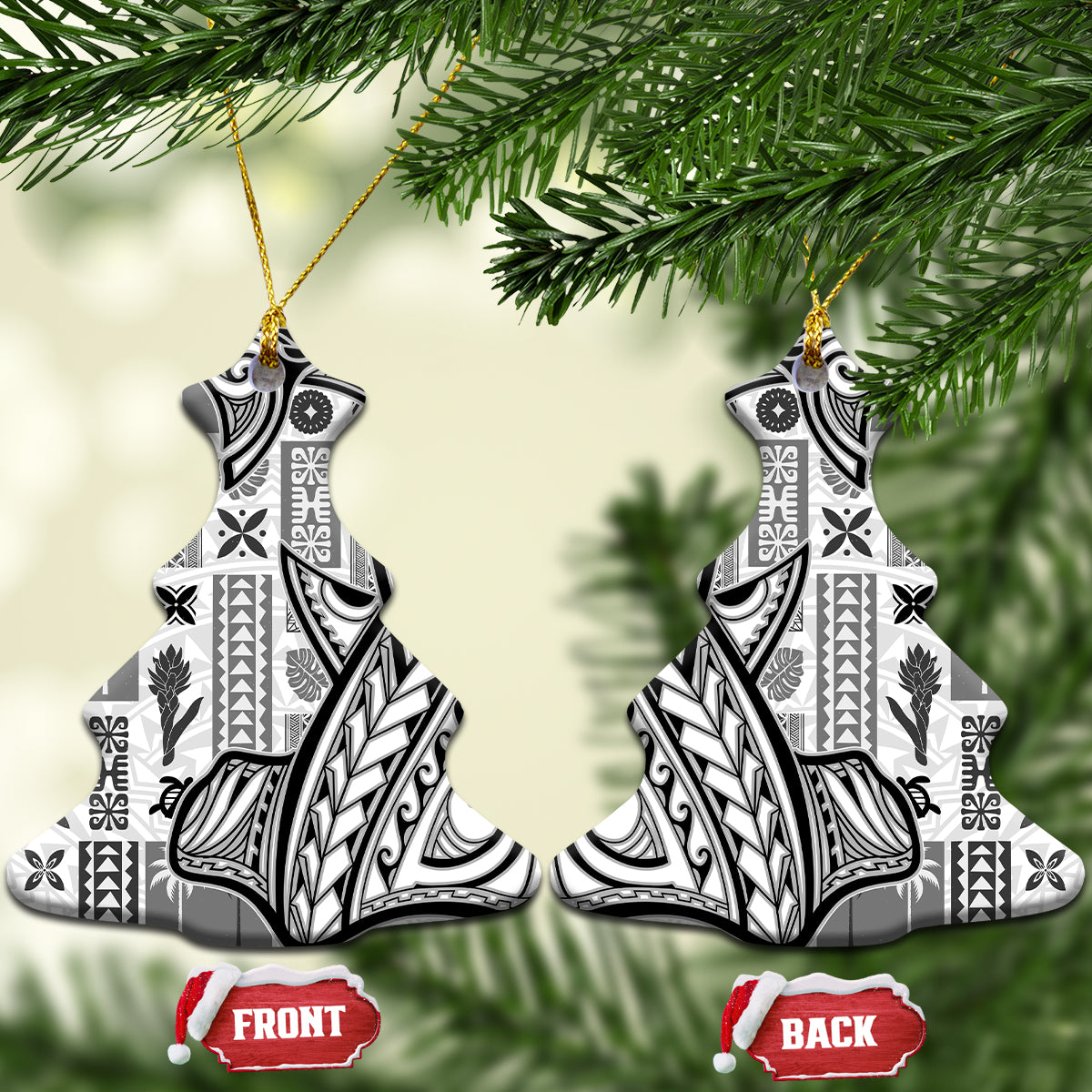 Samoa Tapa Ceramic Ornament Siapo Mix Tatau Patterns - White LT7 Christmas Tree White - Polynesian Pride