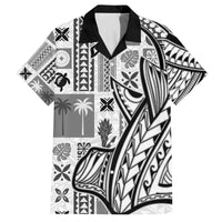 Samoa Tapa Family Matching Off Shoulder Long Sleeve Dress and Hawaiian Shirt Siapo Mix Tatau Patterns - White LT7 Dad's Shirt - Short Sleeve White - Polynesian Pride