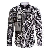 Samoa Tapa Family Matching Tank Maxi Dress and Hawaiian Shirt Siapo Mix Tatau Patterns - Black LT7 Dad's Shirt - Long Sleeve Black - Polynesian Pride