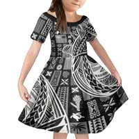 Samoa Tapa Kid Short Sleeve Dress Siapo Mix Tatau Patterns - Black LT7 KID Black - Polynesian Pride