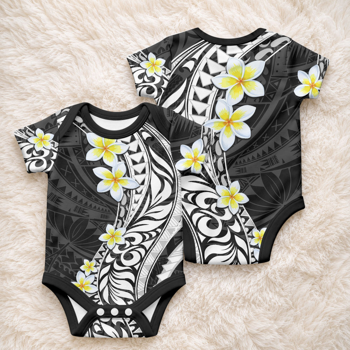Hawaii Aloha Baby Onesie Plumeria Vintage - Black
