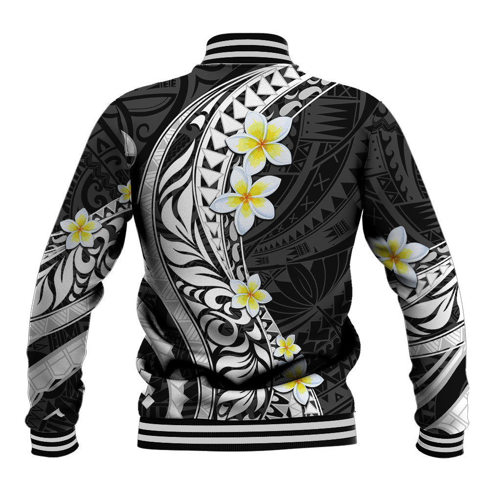 Hawaii Aloha Baseball Jacket Plumeria Vintage - Black LT7 - Polynesian Pride