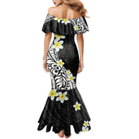 Hawaii Aloha Family Matching Mermaid Dress and Hawaiian Shirt Plumeria Vintage - Black LT7 - Polynesian Pride