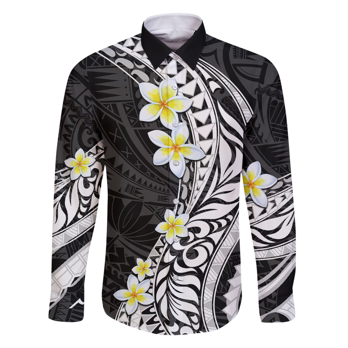 Hawaii Aloha Family Matching Off Shoulder Maxi Dress and Hawaiian Shirt Plumeria Vintage - Black LT7 Dad's Shirt - Long Sleeve Black - Polynesian Pride