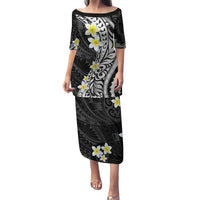 Hawaii Aloha Family Matching Puletasi Dress and Hawaiian Shirt Plumeria Vintage - Black LT7 Mom's Dress Black - Polynesian Pride