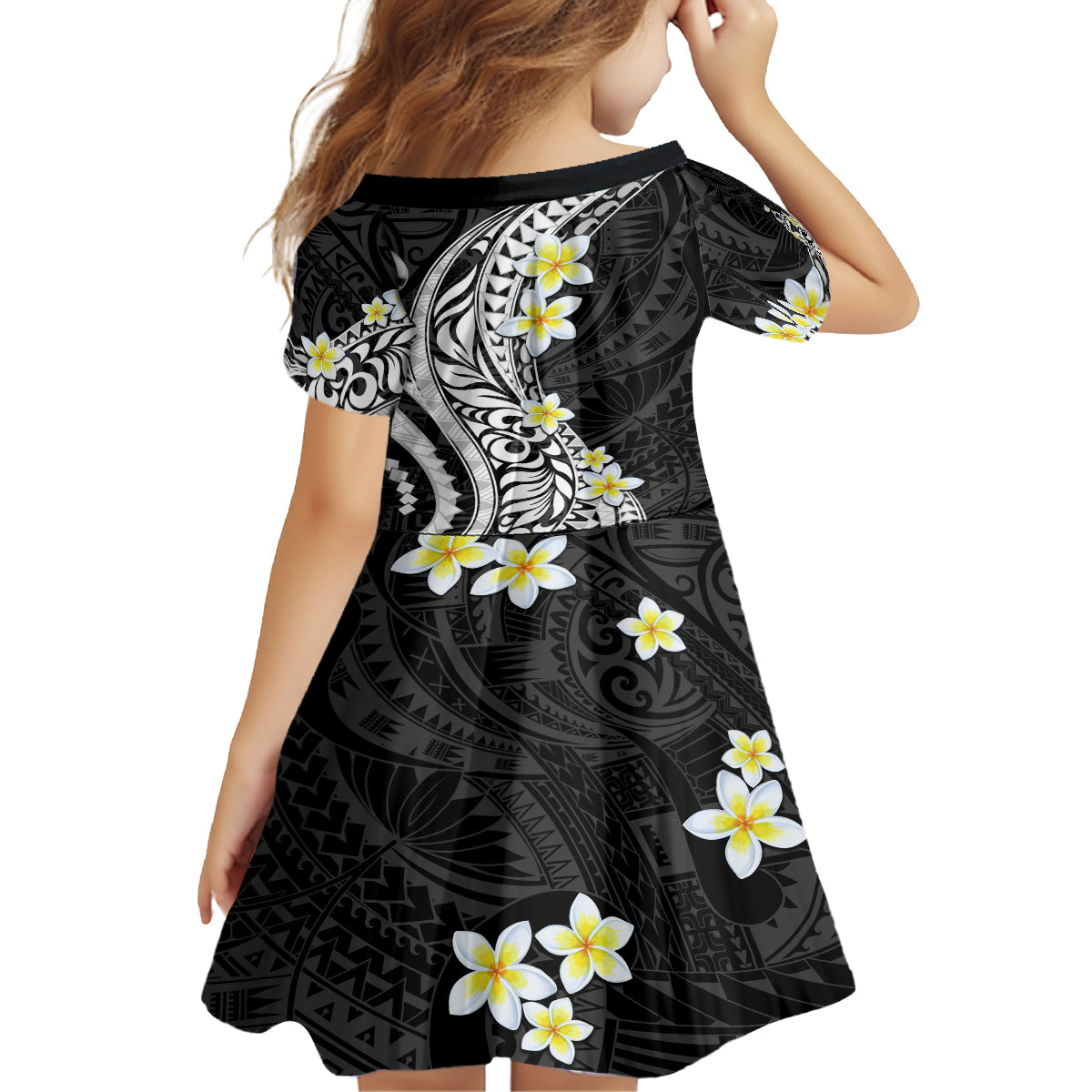 Hawaii Aloha Kid Short Sleeve Dress Plumeria Vintage - Black LT7 - Polynesian Pride