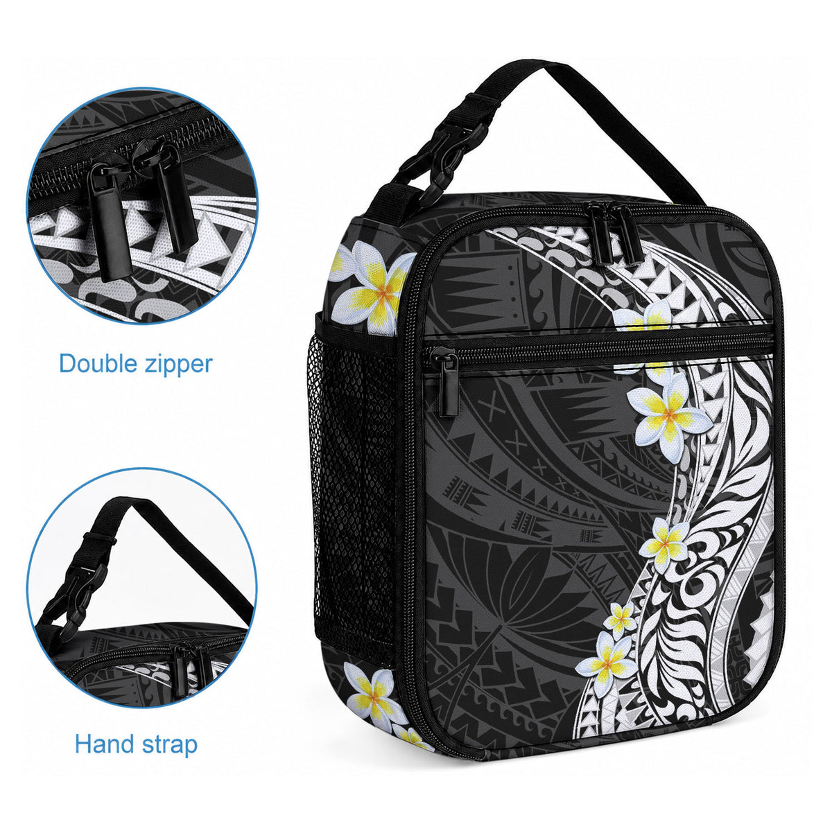 Hawaii Aloha Lunch Bag Plumeria Vintage - Black