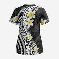 Hawaii Aloha Scrub Top Plumeria Vintage - Black - Polynesian Pride
