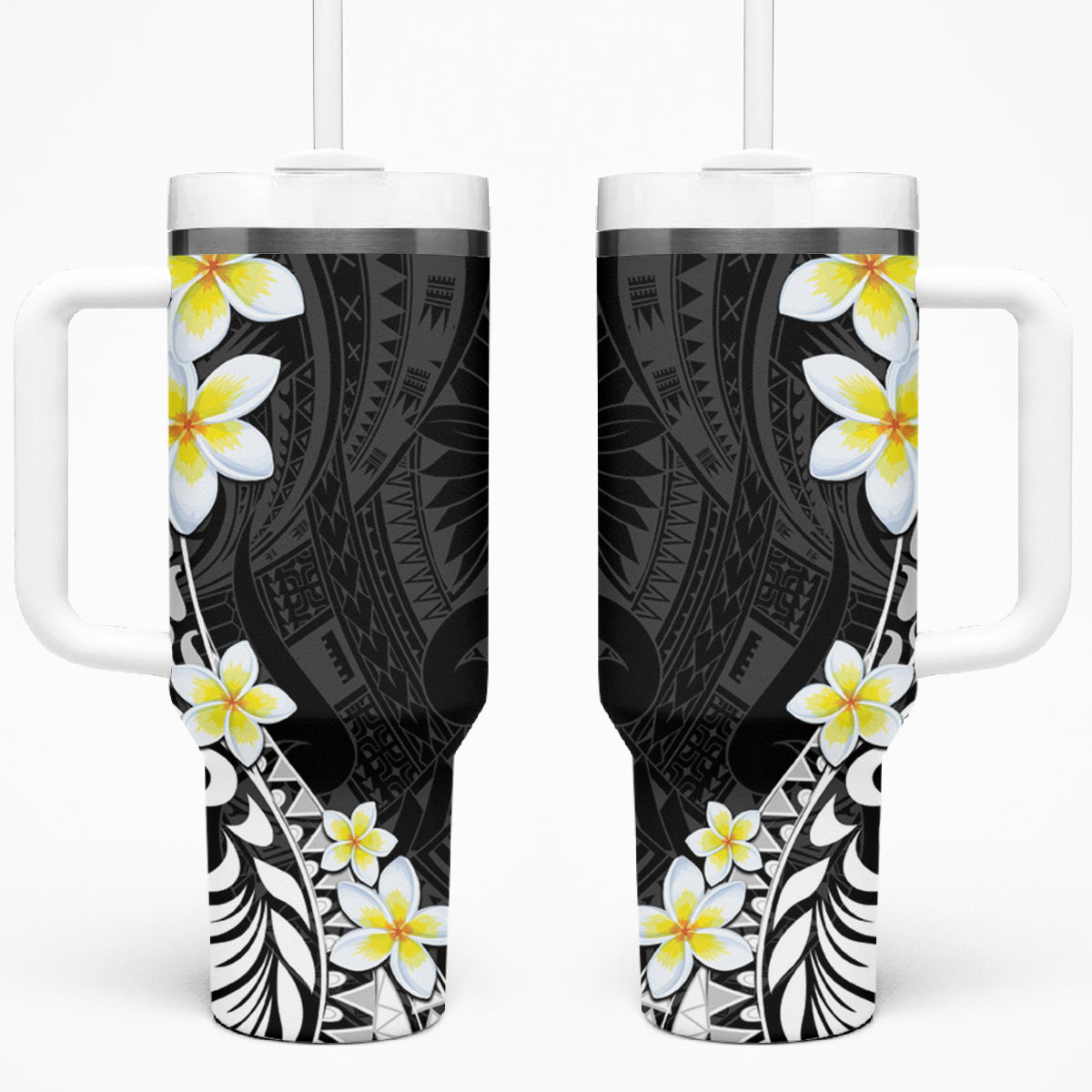 Hawaii Aloha Tumbler With Handle Plumeria Vintage - Black LT7 One Size: 40 oz Black - Polynesian Pride