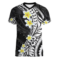 Hawaii Aloha Women V Neck T Shirt Plumeria Vintage - Black LT7 Female Black - Polynesian Pride