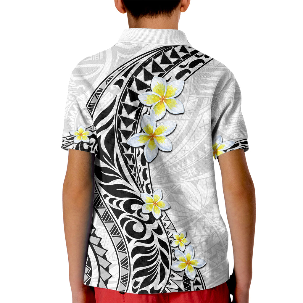 Hawaii Aloha Kid Polo Shirt Plumeria Vintage - White LT7 - Polynesian Pride