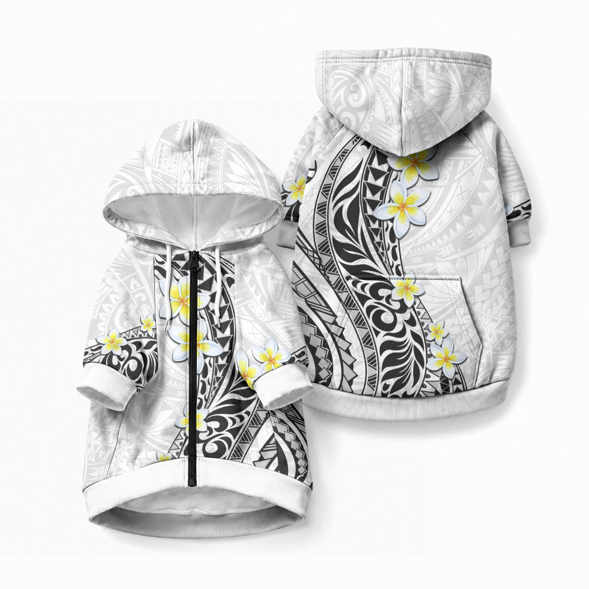 Hawaii Aloha Pet Hoodie Plumeria Vintage - White LT7 Zip-up White - Polynesian Pride