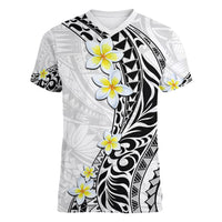 Hawaii Aloha Women V Neck T Shirt Plumeria Vintage - White LT7 Female White - Polynesian Pride