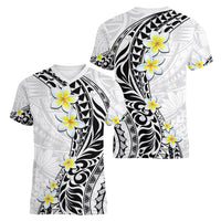 Hawaii Aloha Women V Neck T Shirt Plumeria Vintage - White LT7 - Polynesian Pride