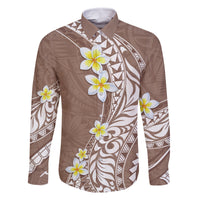 Hawaii Aloha Family Matching Long Sleeve Bodycon Dress and Hawaiian Shirt Plumeria Vintage - Brown LT7 Dad's Shirt - Long Sleeve Brown - Polynesian Pride