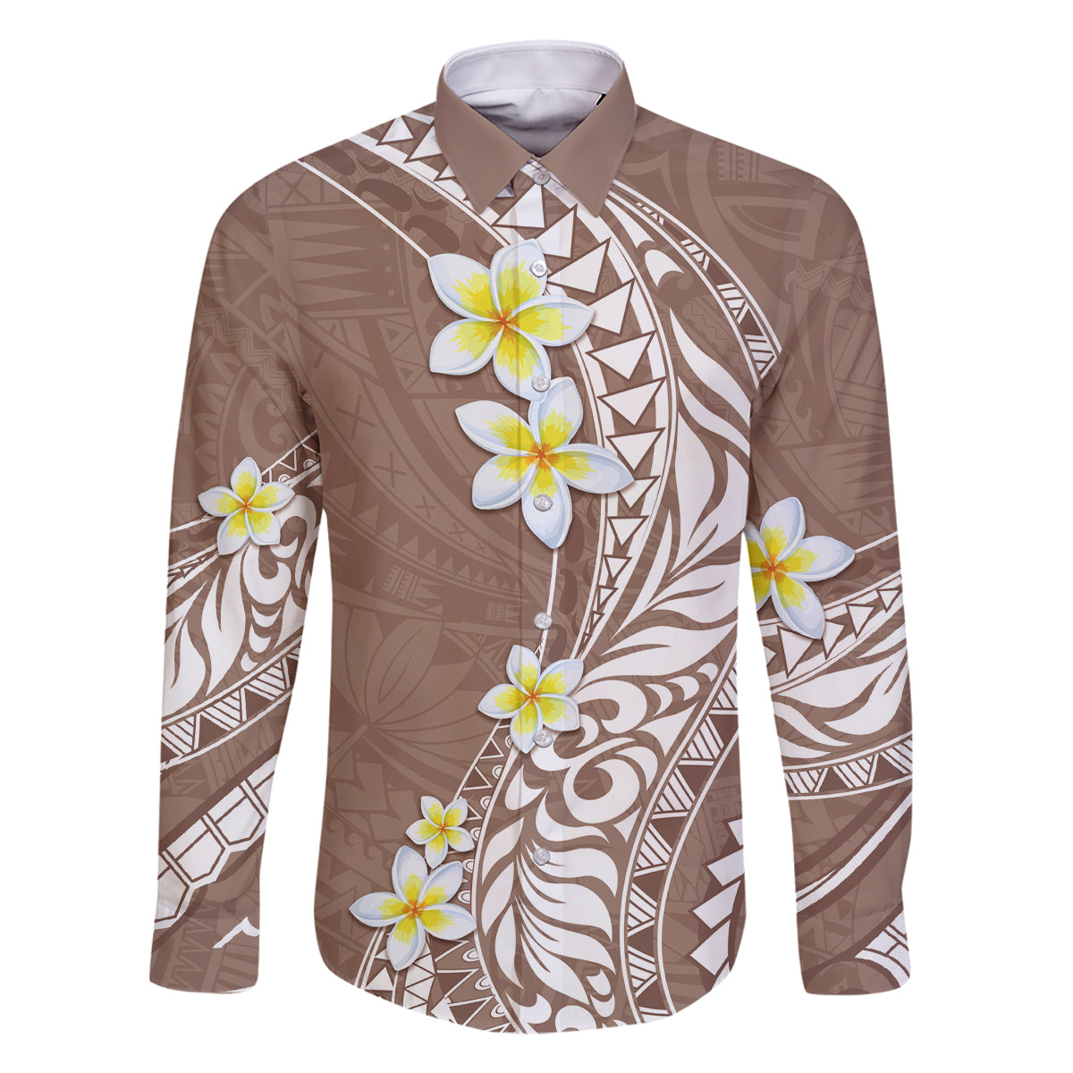 Hawaii Aloha Family Matching Tank Maxi Dress and Hawaiian Shirt Plumeria Vintage - Brown LT7 Dad's Shirt - Long Sleeve Brown - Polynesian Pride