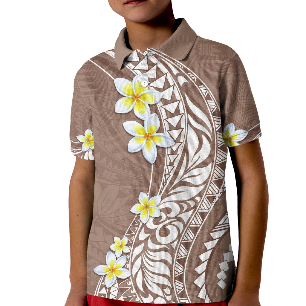 Hawaii Aloha Kid Polo Shirt Plumeria Vintage - Brown LT7 Kid Brown - Polynesian Pride
